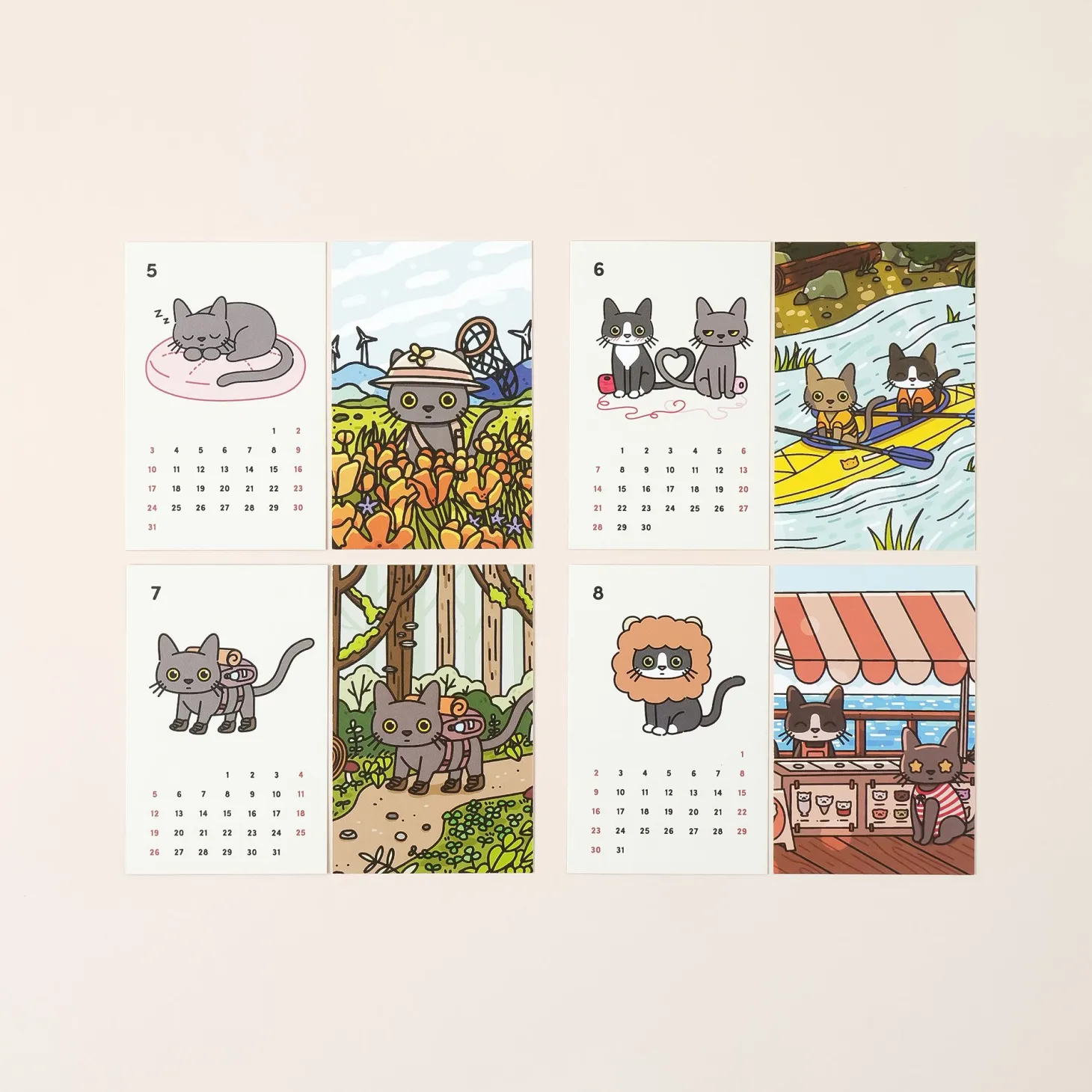 2026 Lana & Tuxedo Cat Mini Calendar Sheets