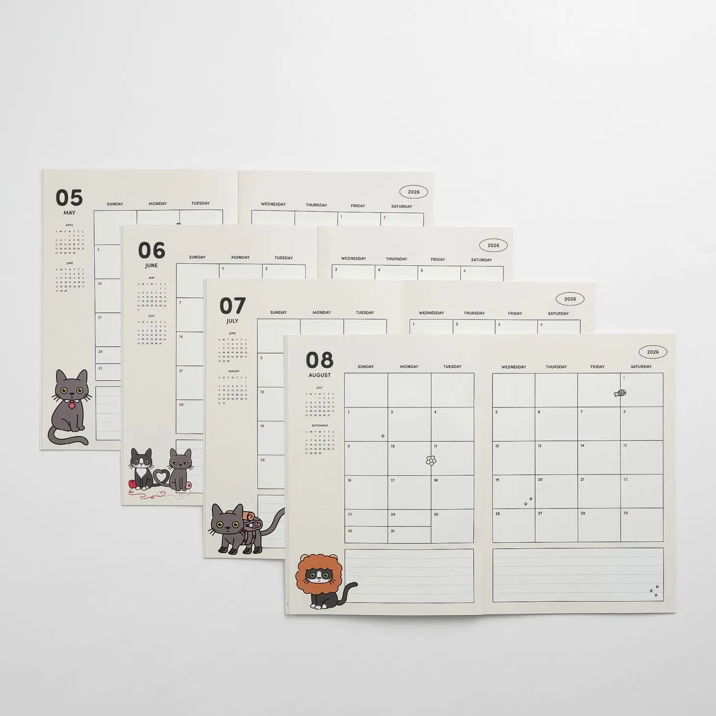 2026 Lana & Tuxedo Cat Monthly Planner