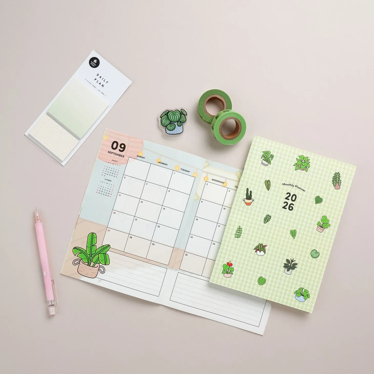 Mint & Pink Daily Plan Sticky Note