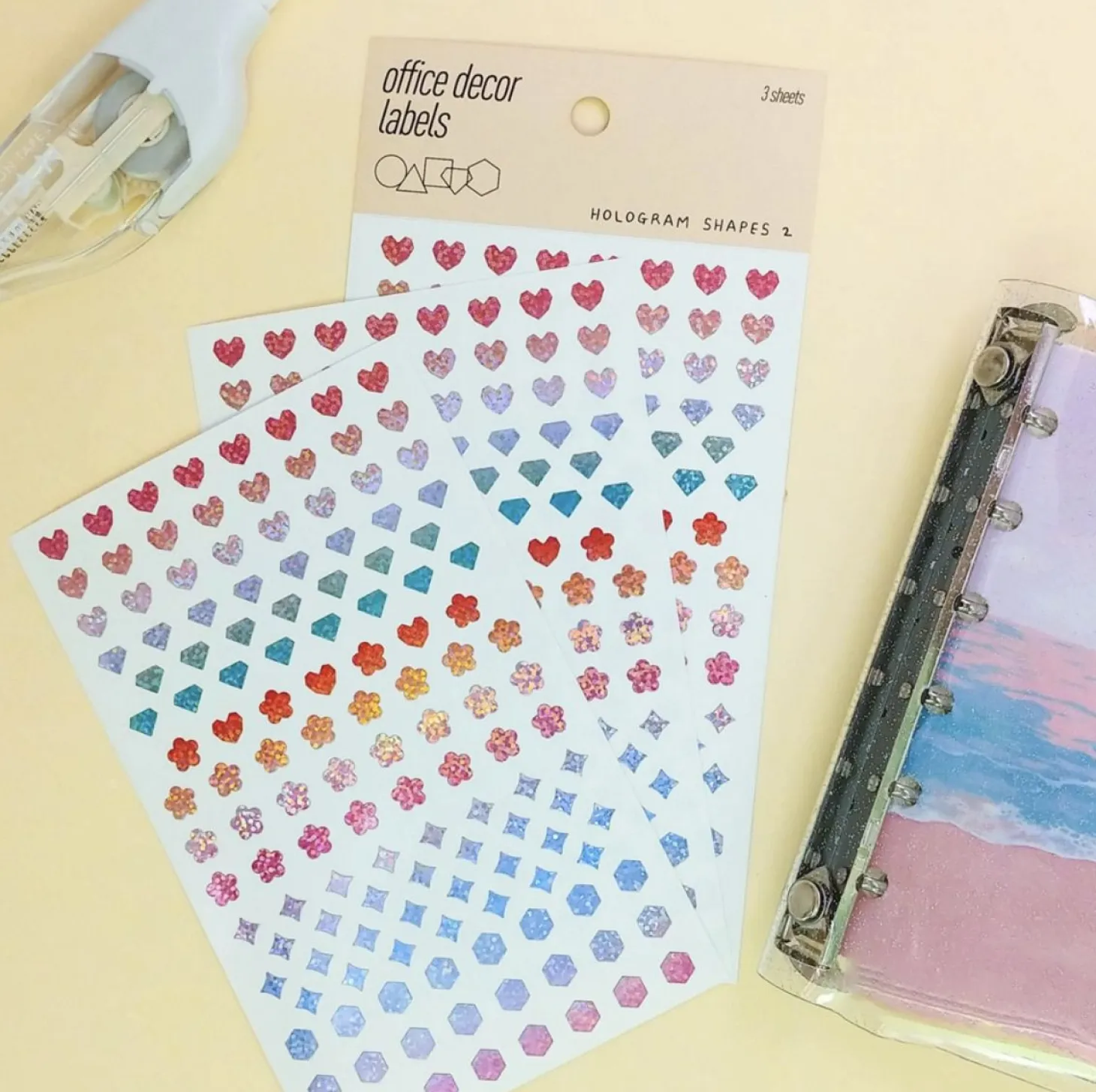 3pcs Hologram Shapes Sticker Set