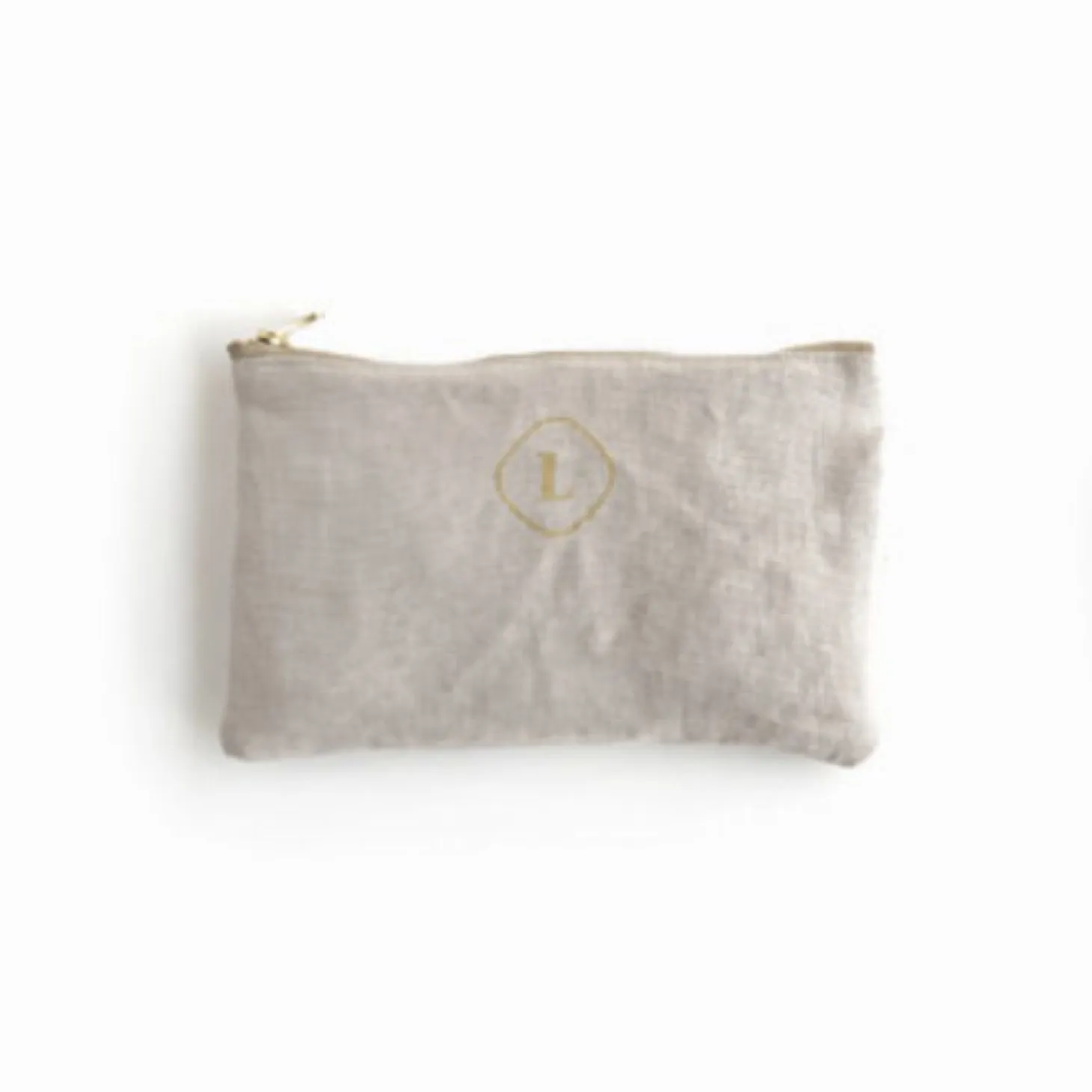 Small Linen Gold Zipper Pouch