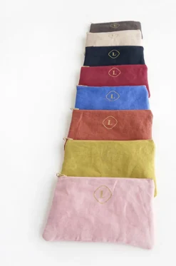 Small Linen Gold Zipper Pouch
